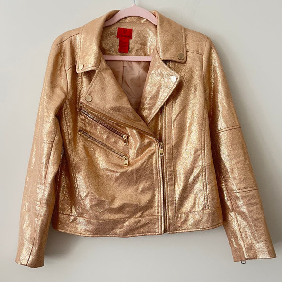 V Cristina Metallic Gold Leather Jacket - Picture 1 of 11